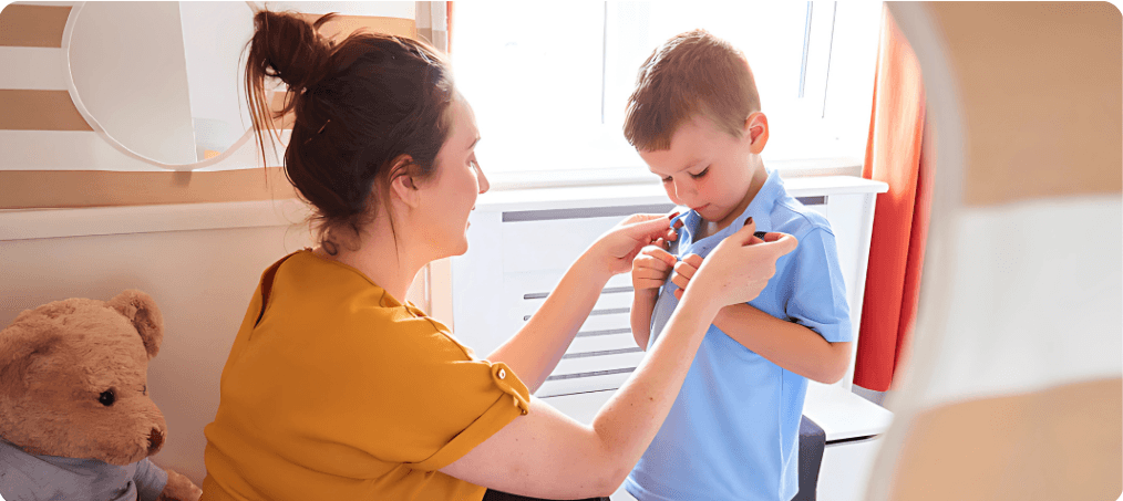 Child practicing daily living skills