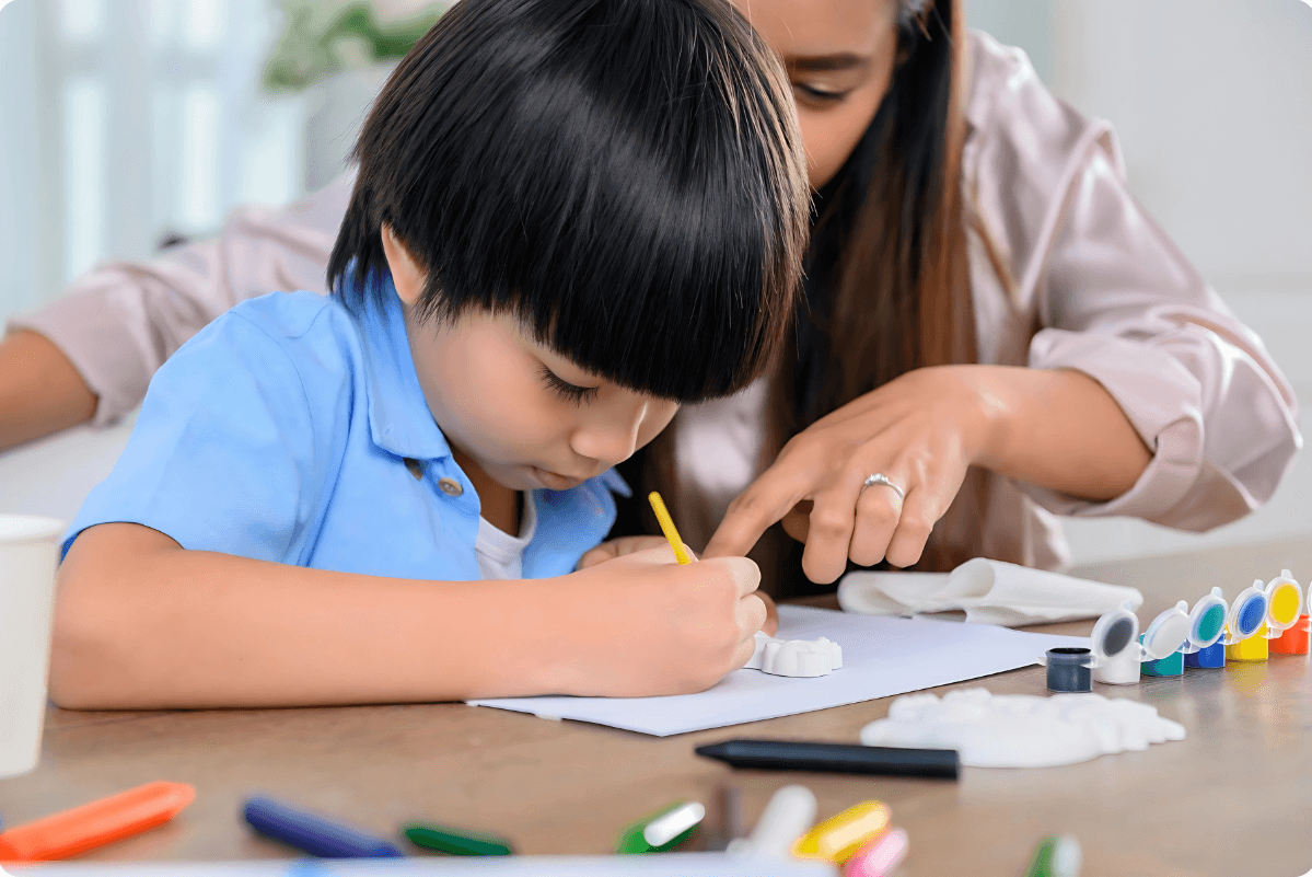 Child engaging in school readiness activities